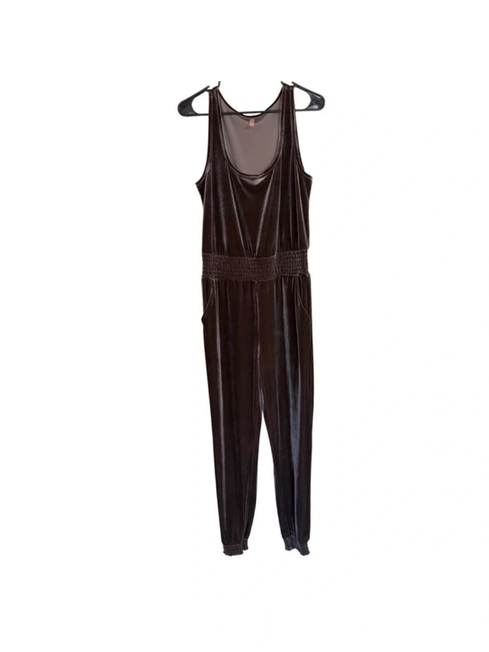 Commando Velvet Tank Jumpsuit Brown Smocked Waist Jogger Medium